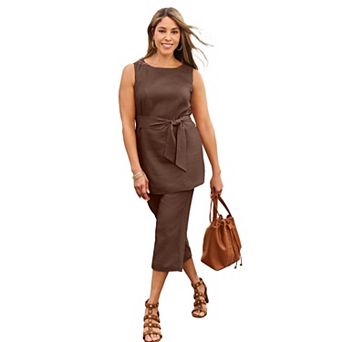 Jessica London Women's Plus Size 2 pc Linen Capri Set