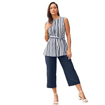 Jessica London Women's Plus Size 2 pc Linen Capri Set