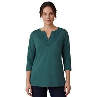 Jessica London Women's Plus Size Stretch Cotton Crochet Notch Neck Tunic
