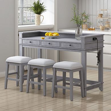 Merax 4-piece Dining Bar Table Set with 3 Upholstered Stools