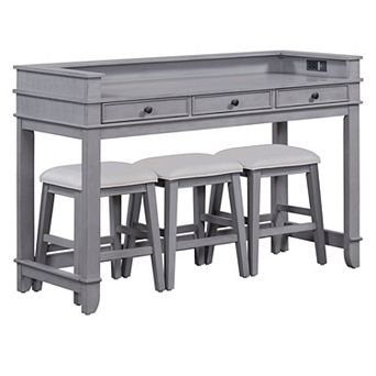 Merax 4 pc Dining Bar Table Set with 3 Upholstered Stools