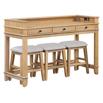 Merax 4 pc Dining Bar Table Set with 3 Upholstered Stools