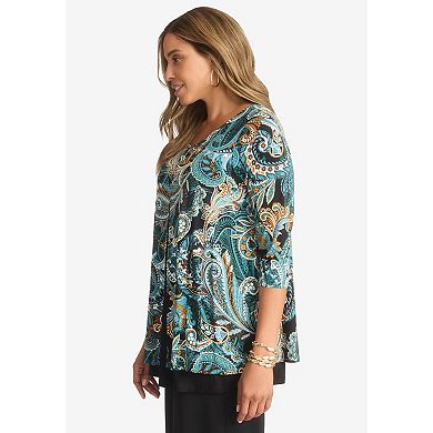 Jessica London Women's Plus Size Crew Neck Double Layered Tunic