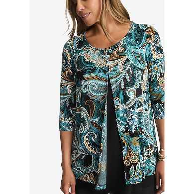 Jessica London Women's Plus Size Crew Neck Double Layered Tunic