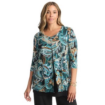 Jessica London Women's Plus Size Crew Neck Double Layered Tunic