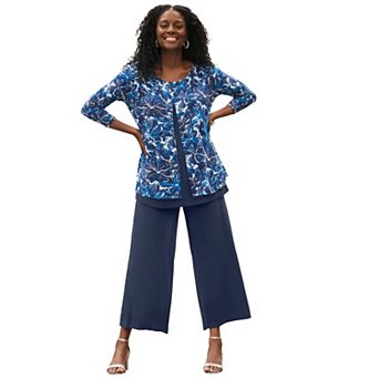 Jessica London Women's Plus Size Crew Neck Double Layered Tunic