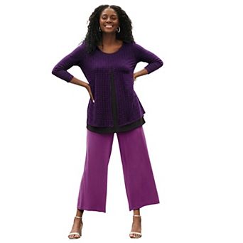 Jessica London Women's Plus Size Crew Neck Double Layered Tunic
