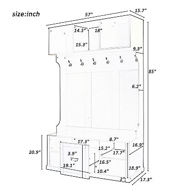Merax Modern 57'' Hall Tree Entryway Bench with Coat Rack - Storage Seat for Hallway, Living Room