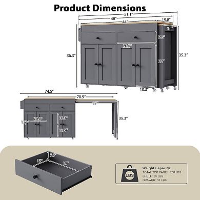 Merax Kitchen Island with Extendable Dining Table