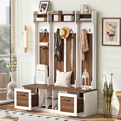 Merax 5-in-1 Entryway Bench with Coat Rack & Shoe Storage, 58.8'' Wide Hall Tree