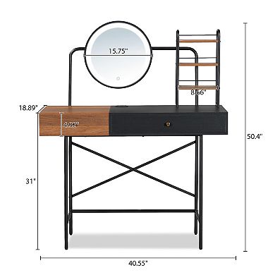 Merax 40" Makeup Vanity Desk with 3-Mode Lighted Mirror & Wireless Charging Station