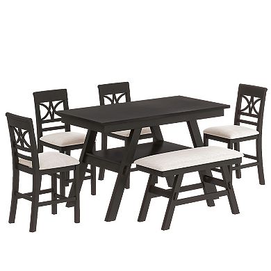 Merax 6-Piece Wood Counter Height Dining Table Set with Storage Shelf