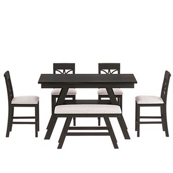 Merax 6 pc Wood Counter Height Dining Table Set with Storage Shelf