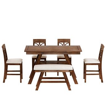Merax 6 pc Wood Counter Height Dining Table Set with Storage Shelf