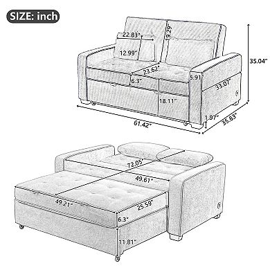 Merax 61.4" Upholstered Sleeper Bed，Pull Out Sofa Bed