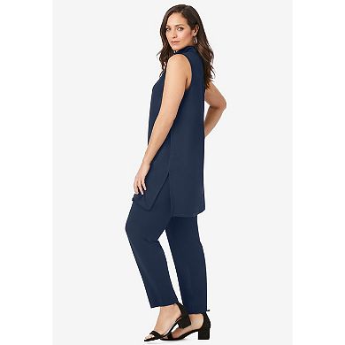 Jessica London Women's Plus Size 2-Piece Stretch Knit Mockneck Mega Tunic Set