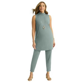 Jessica London Women's Plus Size 2 pc Stretch Knit Mockneck Mega Tunic Set
