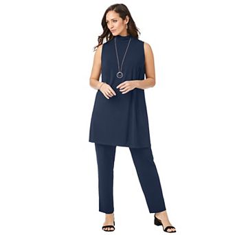 Jessica London Women's Plus Size 2 pc Stretch Knit Mockneck Mega Tunic Set