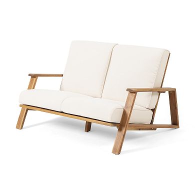 Merax Outdoor Loveseat and Coffee Table, 2-Person Acacia Wood Patio Seating Group