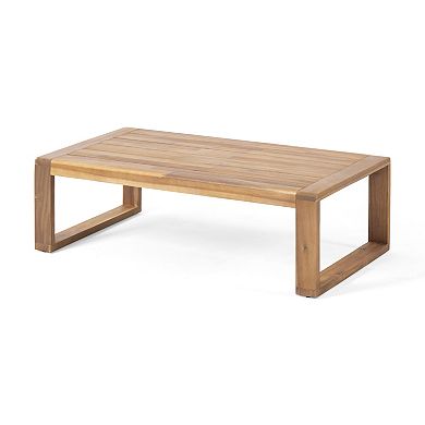 Merax Outdoor Loveseat and Coffee Table, 2-Person Acacia Wood Patio Seating Group