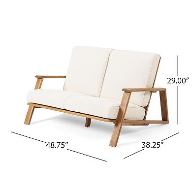 Merax Outdoor Loveseat and Coffee Table, 2-Person Acacia Wood Patio Seating Group