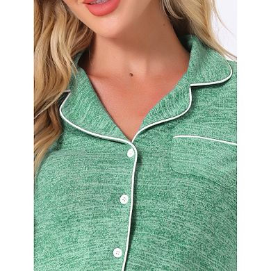 Women's Lounge Set Soft Button Up Notch Collar Long Sleeve with Shorts Set with Pockets