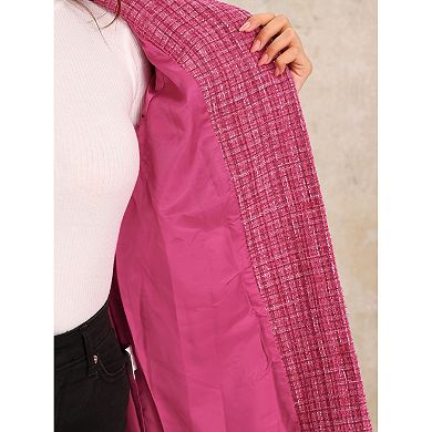 Tweed Jacket for Women's Single Breasted Collarless Fringed Casual Business Blazer