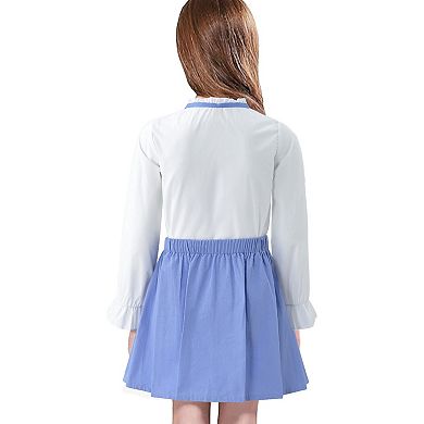 Girls Long Sleeve Button Down Shirt and Pleated Skirt School Uniform 2 Piece Outfit Set 3-12Y