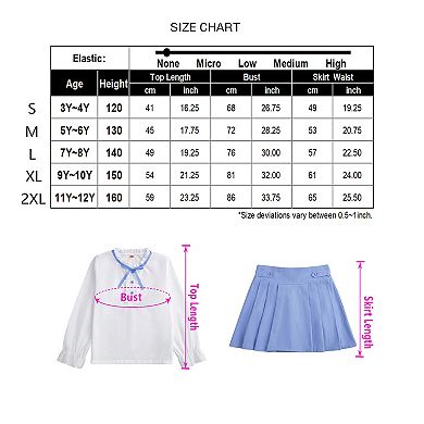 Girls Long Sleeve Button Down Shirt and Pleated Skirt School Uniform 2 Piece Outfit Set 3-12Y