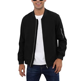 Men's Suede Bomber Varsity Leather Jackets Lightweight Softshell Flight Full Zip Casual Coat