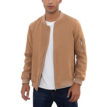 Men's Suede Bomber Varsity Leather Jackets Lightweight Softshell Flight Full Zip Casual Coat