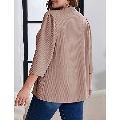 Women Plus Size Casual Lightweight Sweater Open Front Solid 3/4 Sleeve Cardigan