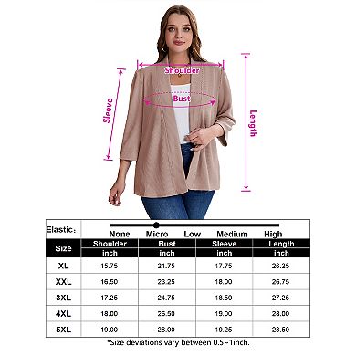 Women Plus Size Casual Lightweight Sweater Open Front Solid 3/4 Sleeve Cardigan