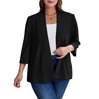 Women Plus Size Casual Lightweight Sweater Open Front Solid 3/4 Sleeve Cardigan