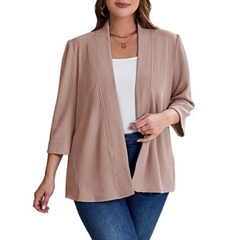 Women Plus Size Casual Lightweight Sweater Open Front Solid 3/4 Sleeve Cardigan