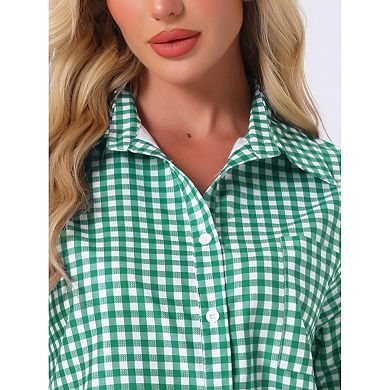 Women's 2 Piece Plaid Pajama Short Sleeve PJ Set Button Down Shirt and Shorts with Pockets