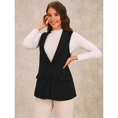 Women's Sleeveless Blazer Shawl Collar Open Front Work Office Suit Vest Jacket