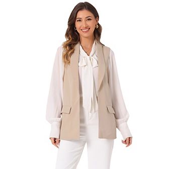 Women's Sleeveless Blazer Shawl Collar Open Front Work Office Suit Vest Jacket