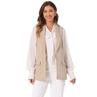 Women's Sleeveless Blazer Shawl Collar Open Front Work Office Suit Vest Jacket