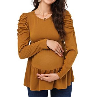 Maternity Shirts Women's Long Sleeve Maternity Blouse Pregnancy Tunic Tee Tops