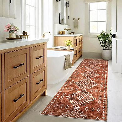 Garvee Machine Washable Faux Wool Vintage Area Rug Foldable Non Slip for Living Room