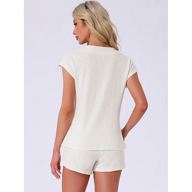 Women's Cap Sleeve Pajamas Tops with Shorts 2 Piece Soft Round Neck Casual Pjs Loungewear Sets