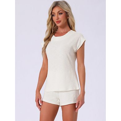 Women's Cap Sleeve Pajamas Tops with Shorts 2 Piece Soft Round Neck Casual Pjs Loungewear Sets