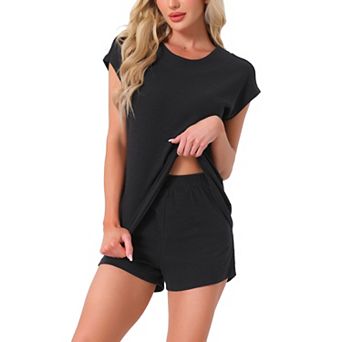 Women's Cap Sleeve Pajamas Tops with Shorts 2 pc Soft Round Neck Casual Pjs Loungewear Sets
