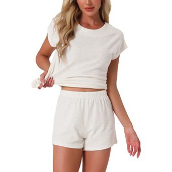 Women's Cap Sleeve Pajamas Tops with Shorts 2 pc Soft Round Neck Casual Pjs Loungewear Sets