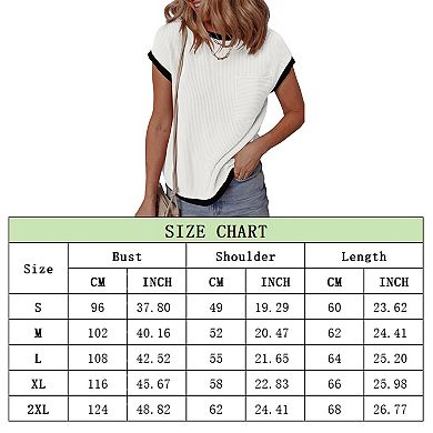 Women's Casual Loose Fit T-Shirt Ribbed Short Sleeve Top with Front Pocket