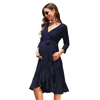 Women's Maternity Summer Bodycon Short Sleeve Dress and Ruffle V-Neck 3/4 Sleeve Midi Dress