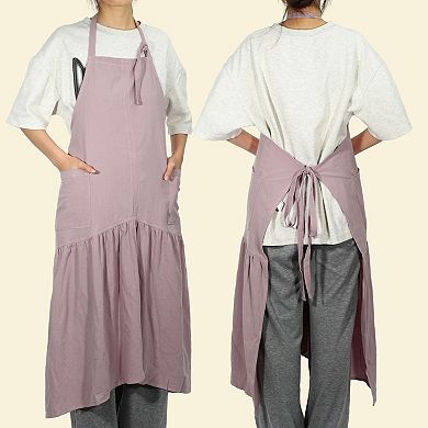 Cotton Linen Apron, Halter Apron, Apron with Pockets, Adjustable Neck Strap Apron