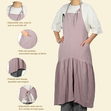 Cotton Linen Apron, Halter Apron, Apron with Pockets, Adjustable Neck Strap Apron