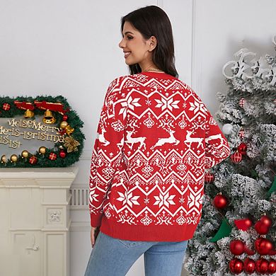 Womens Christmas Cardigan V Neck Button Down Knitwear Long Sleeve Sweaters Snowflake Elk Pattern
